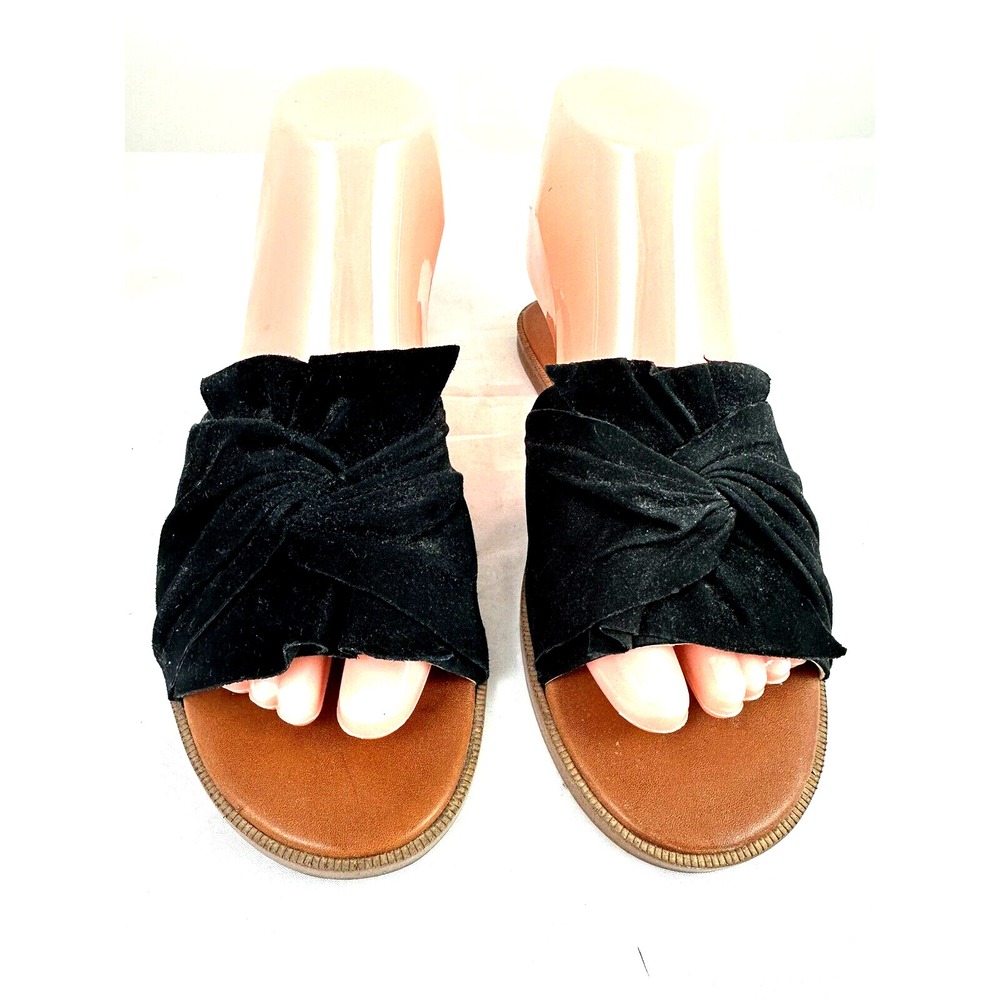 NINE WEST Melenda Women's 7M Black Suede Leather Slide Sandals Flats